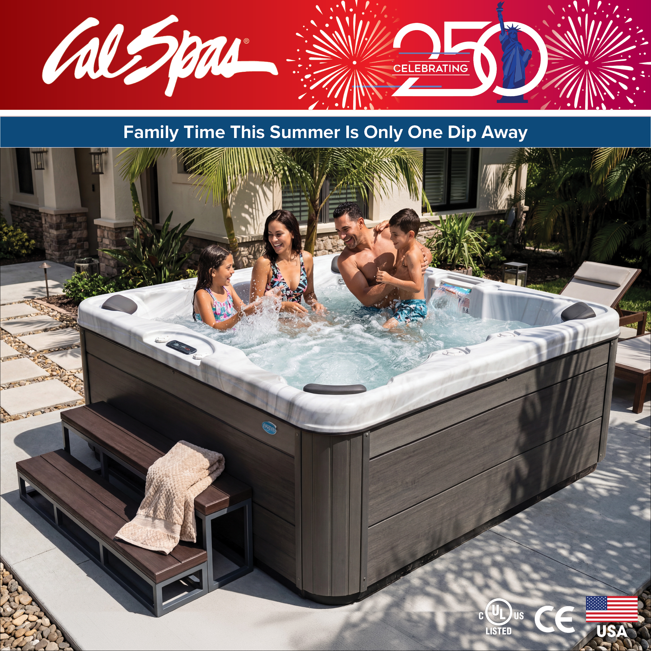 Calspas hot tub being used in a family setting - Carrollton